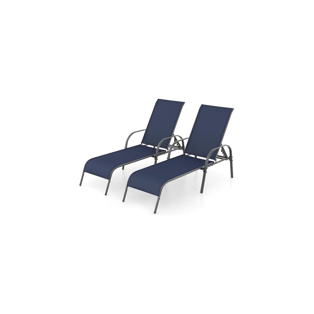 GIANTEX 2 Pack Patio Lounge Chair with 5 Adjustable Backrest, Navy