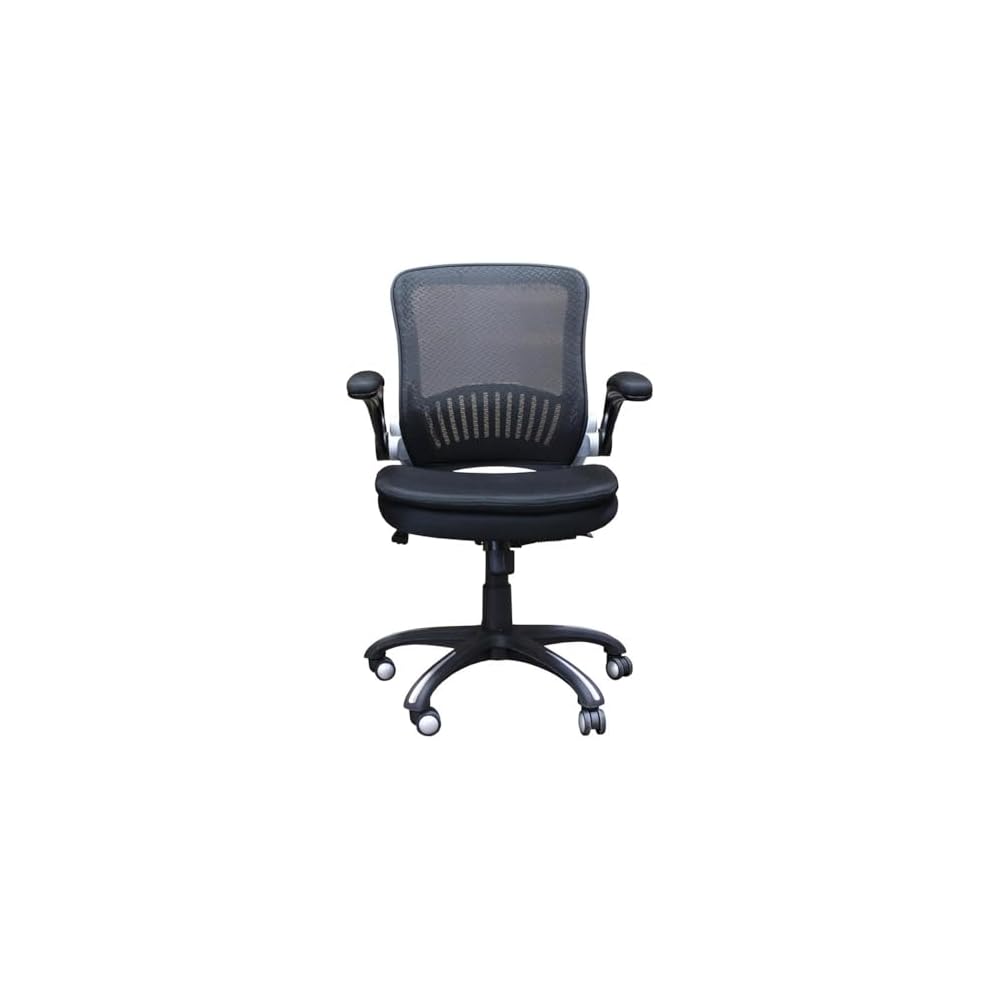 Pemberly Row 40" Transitional Polyester Desk Chair, Black Finish, Stainless Steel 5-Star Base, Swivel Glide, Flip-Up Arms, Pneumatic Height Adjustment, Ergonomic Design for Home Office