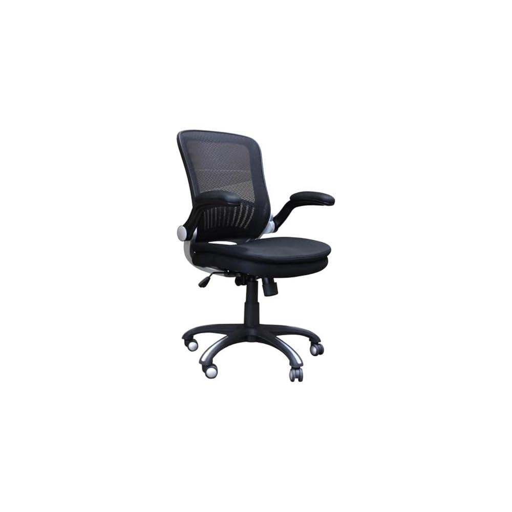 Pemberly Row 40" Transitional Polyester Desk Chair, Black Finish, Stainless Steel 5-Star Base, Swivel Glide, Flip-Up Arms, Pneumatic Height Adjustment, Ergonomic Design for Home Office
