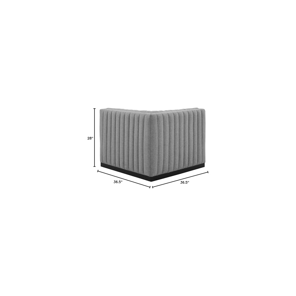 Modway Conjure Modern Channel Tufted Fabric Right Corner Chair in Gray