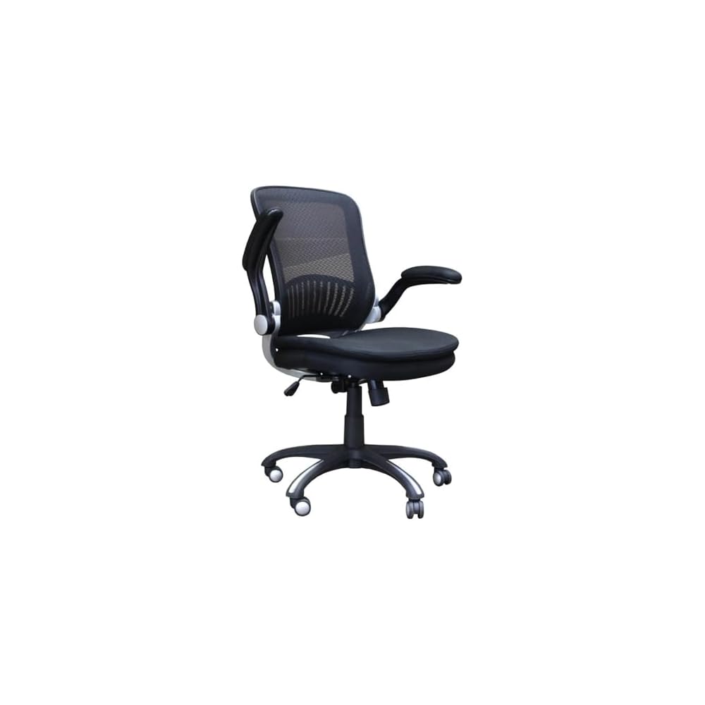 Pemberly Row 40" Transitional Polyester Desk Chair, Black Finish, Stainless Steel 5-Star Base, Swivel Glide, Flip-Up Arms, Pneumatic Height Adjustment, Ergonomic Design for Home Office