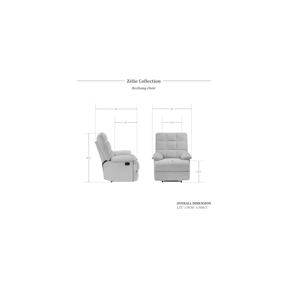Lexicon Zélie Velvet Manual Reclining Chair, Light Gray