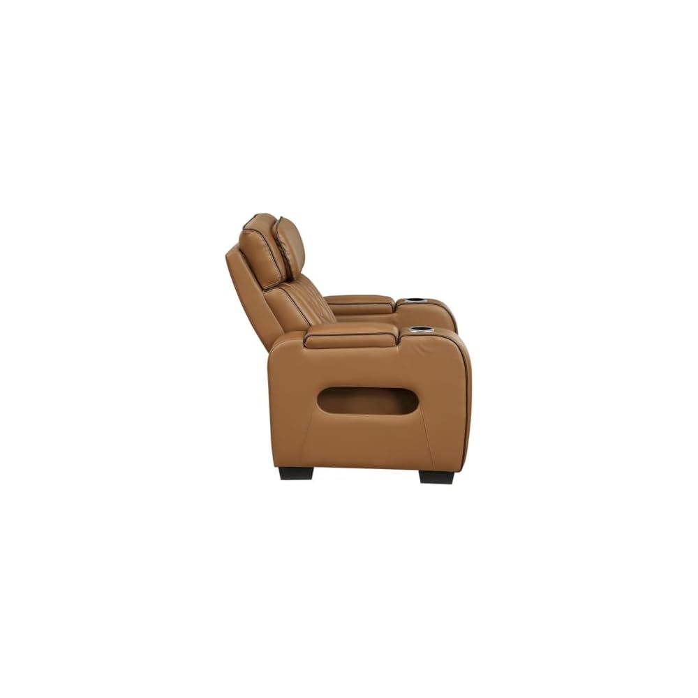 Lexicon Fairway Faux Leather Power Reclining Chair with Power Headrest in Brown