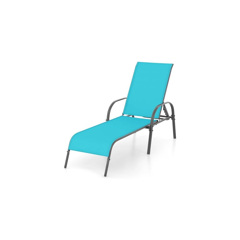 GIANTEX 2 Pack Patio Lounge Chair with 5 Adjustable Backrest, Navy