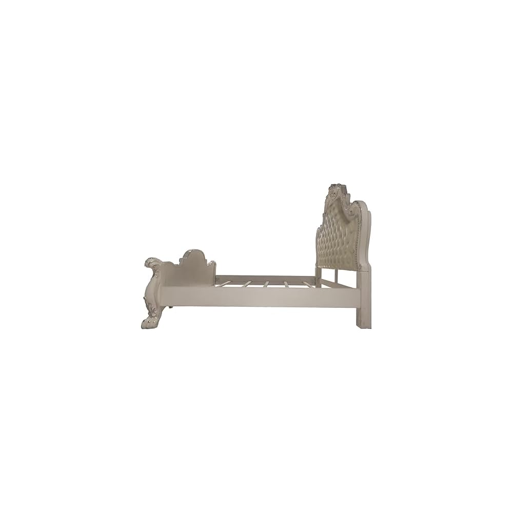 Acme Dresden Tufted Bed with Nailhead Trim in Bone White