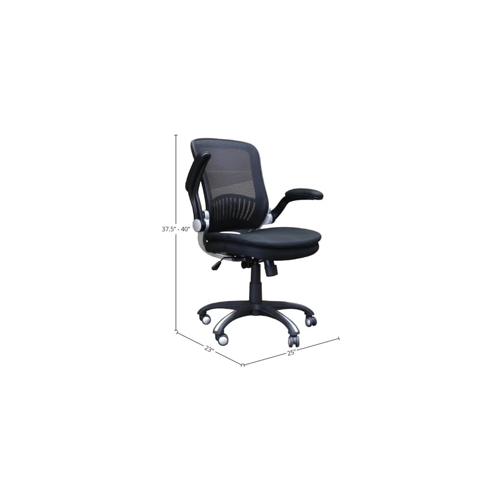 Pemberly Row 40" Transitional Polyester Desk Chair, Black Finish, Stainless Steel 5-Star Base, Swivel Glide, Flip-Up Arms, Pneumatic Height Adjustment, Ergonomic Design for Home Office