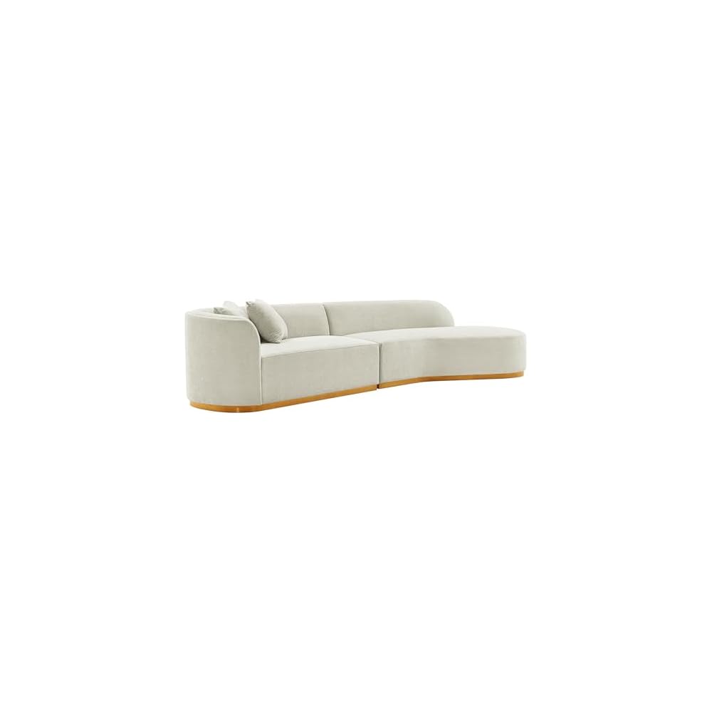 Manhattan Comfort Daria Contemporary 2-Piece Sectional Couch in Linen Upholstery, 132-Inch Living Room Sofa with Pine Wood Frame, Metal Base, High-Density Foam Padding & 2 Accent Pillows, Ivory