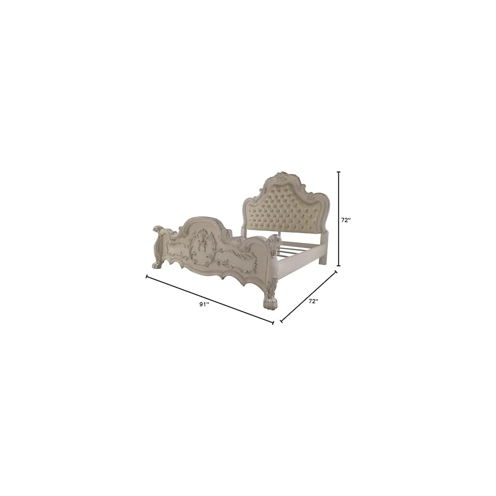 Acme Dresden Tufted Bed with Nailhead Trim in Bone White