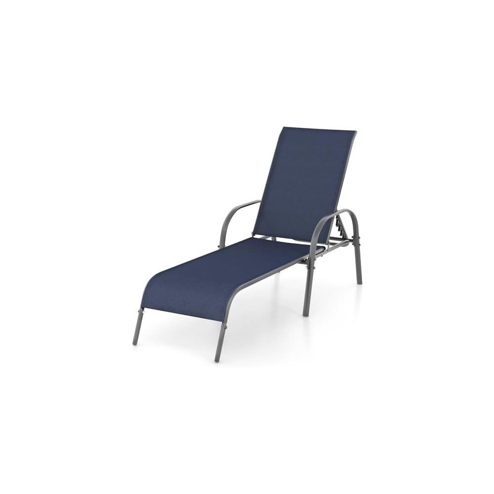 GIANTEX 2 Pack Patio Lounge Chair with 5 Adjustable Backrest, Navy