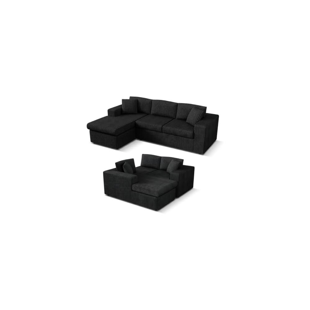 Nuturelly 103" Modular Sectional Sofa, No Assembly, Boneless Couch, Black