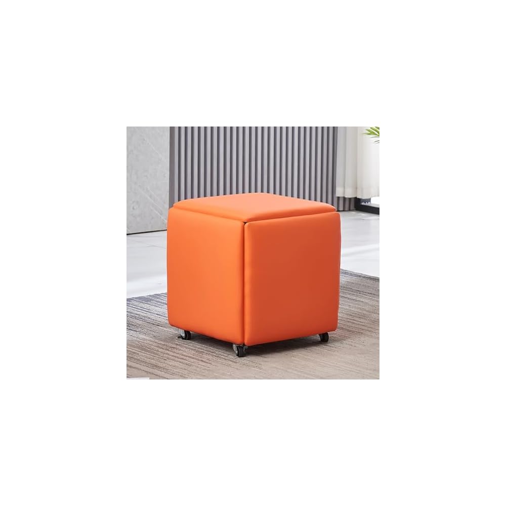 5 in 1 Stackable Leather Seating Cube with Swivel Casters Stool Sofa Chair Dressing Chair for Living Room Bedroom (14x14x15 Leather)