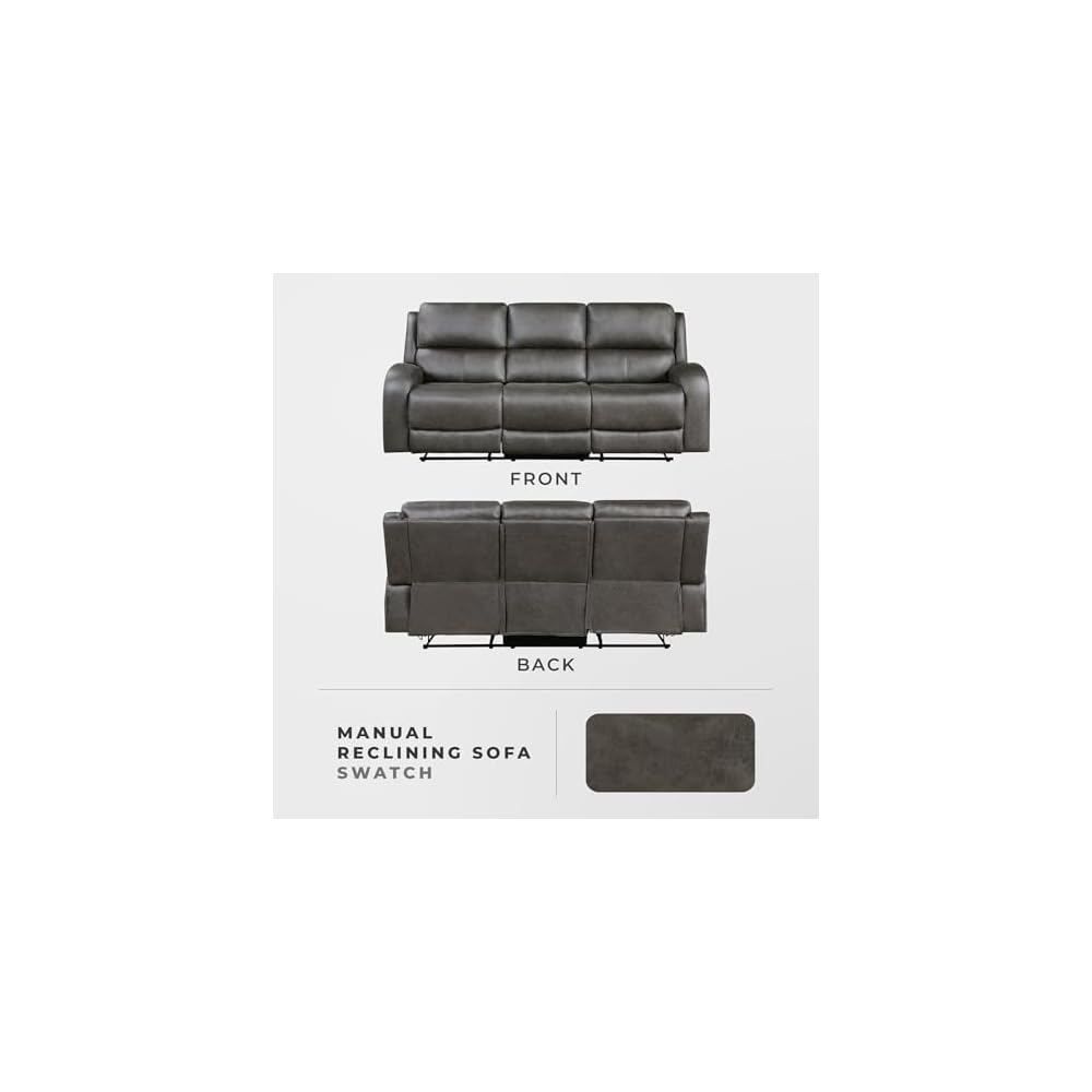 Lexicon 84.5" Polished Microfiber Manual Double Reclining Sofa, Gray