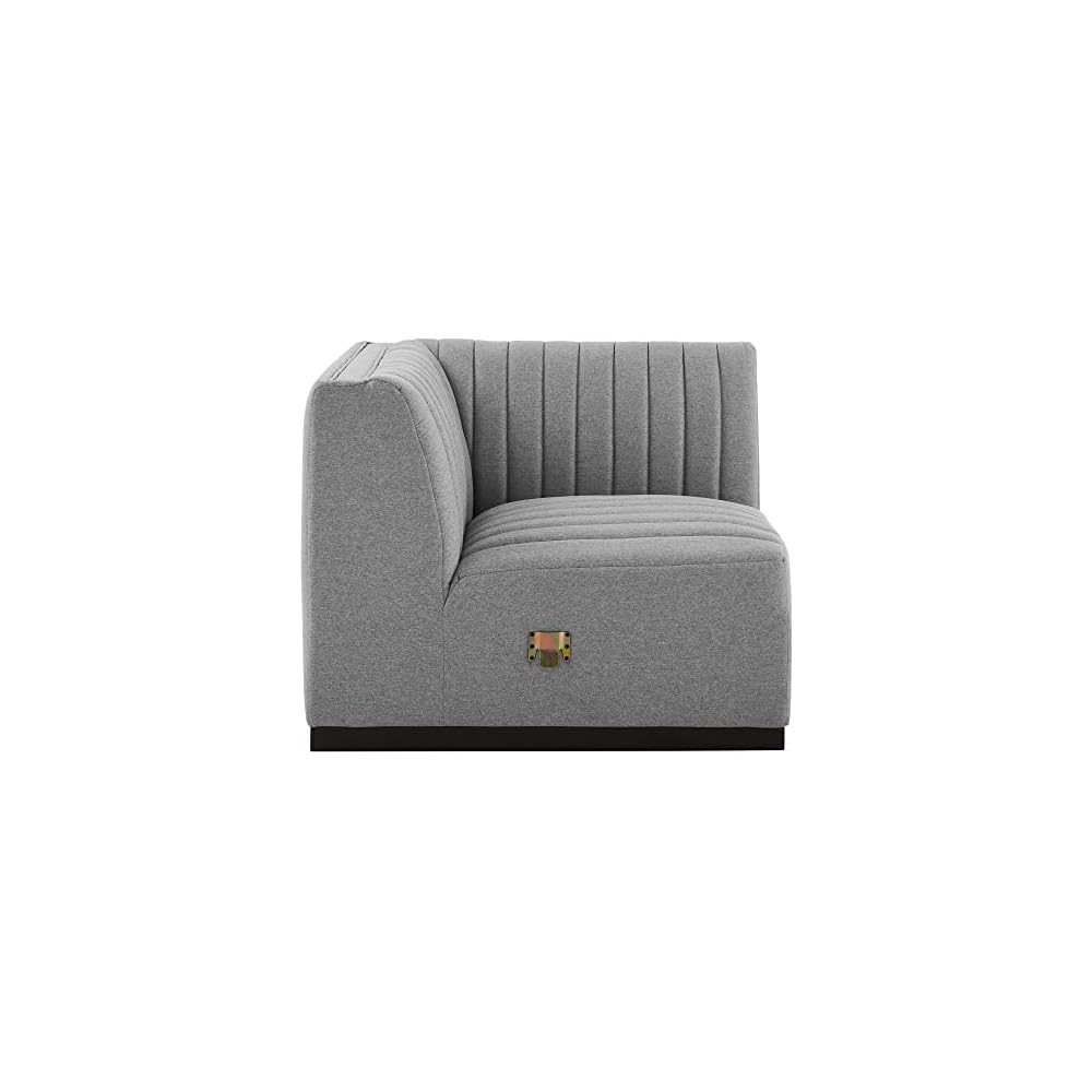 Modway Conjure Modern Channel Tufted Fabric Right Corner Chair in Gray