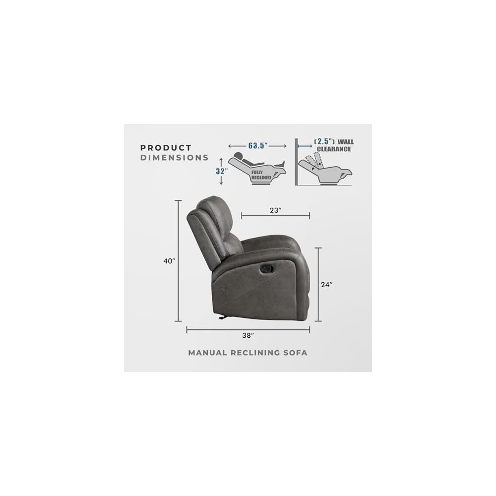 Lexicon 84.5" Polished Microfiber Manual Double Reclining Sofa, Gray