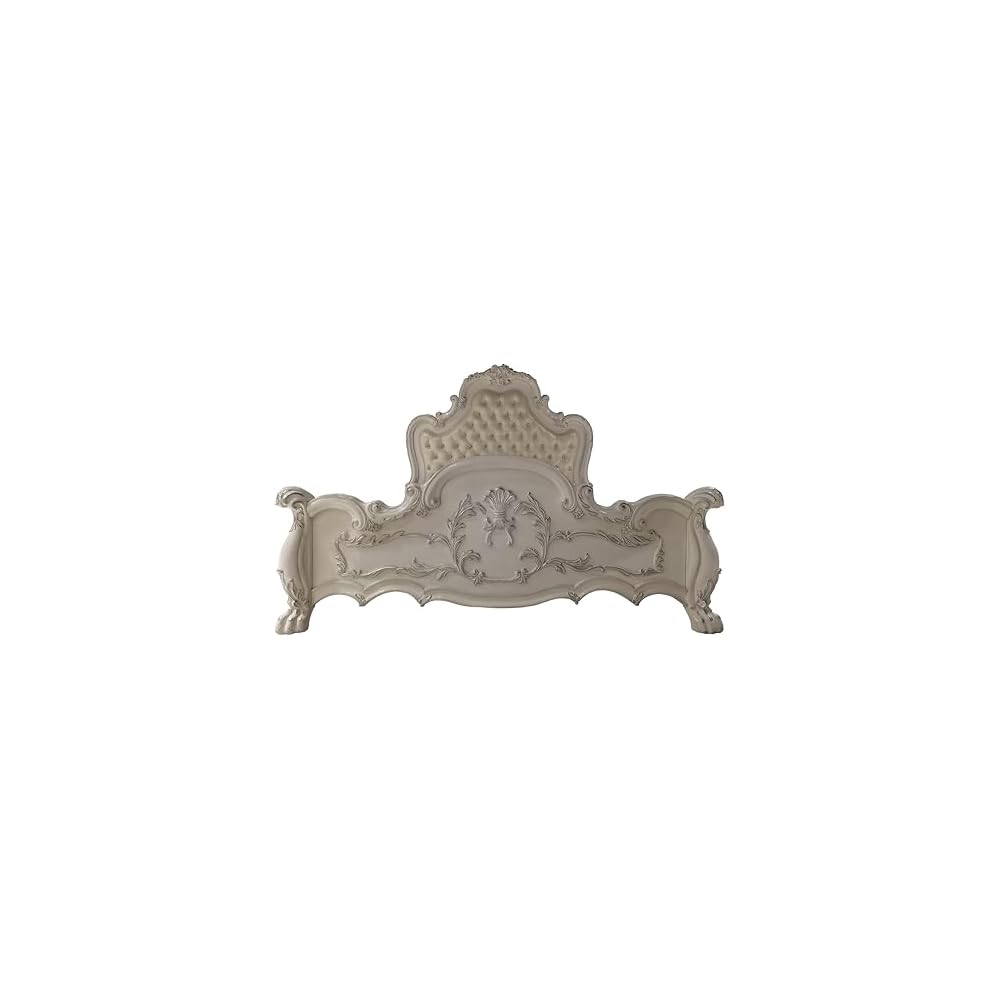Acme Dresden Tufted Bed with Nailhead Trim in Bone White
