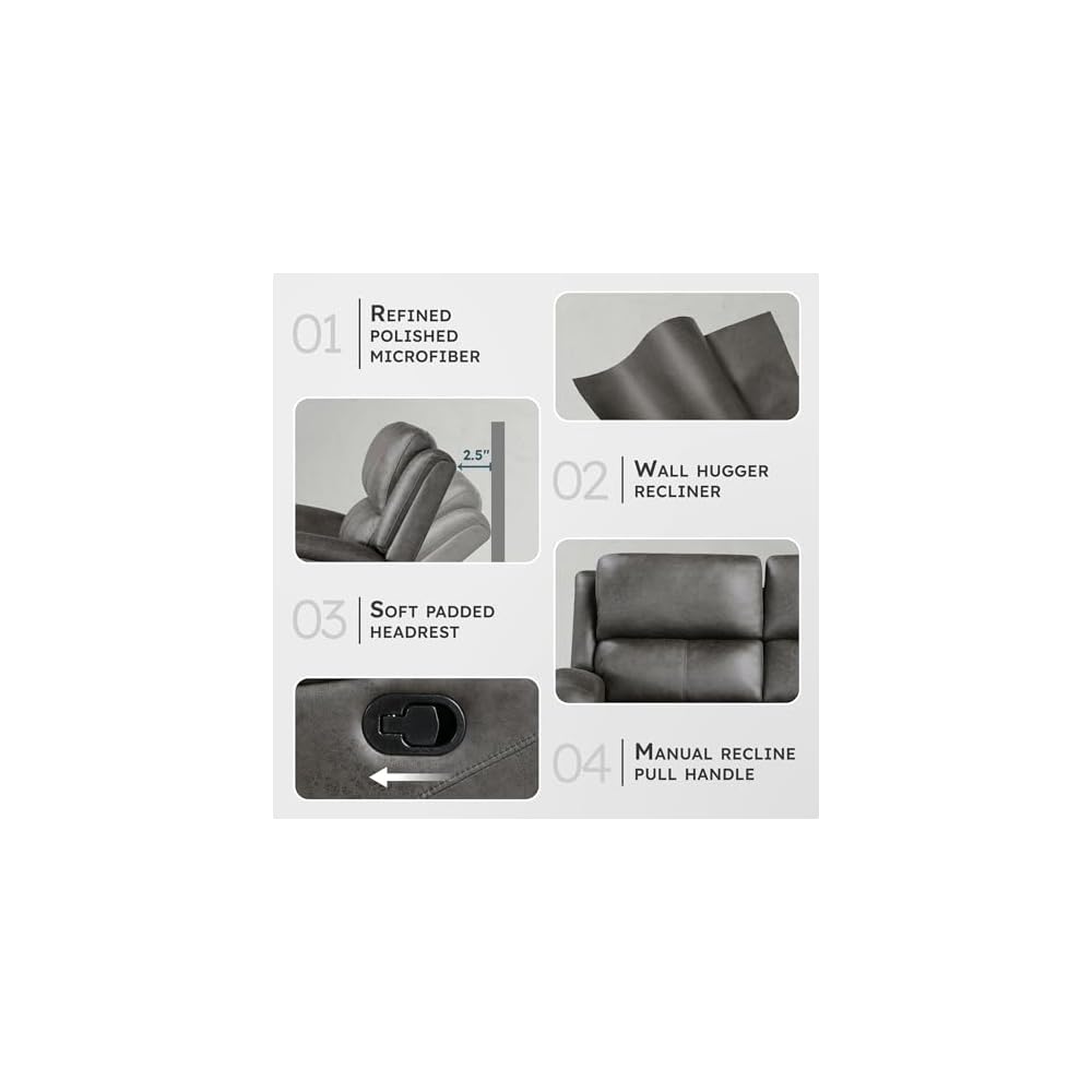 Lexicon 84.5" Polished Microfiber Manual Double Reclining Sofa, Gray