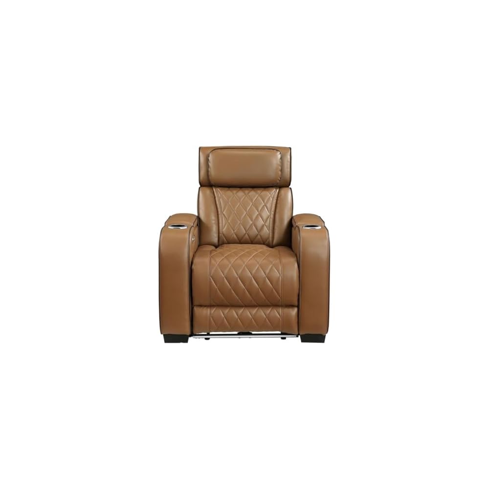 Lexicon Fairway Faux Leather Power Reclining Chair with Power Headrest in Brown