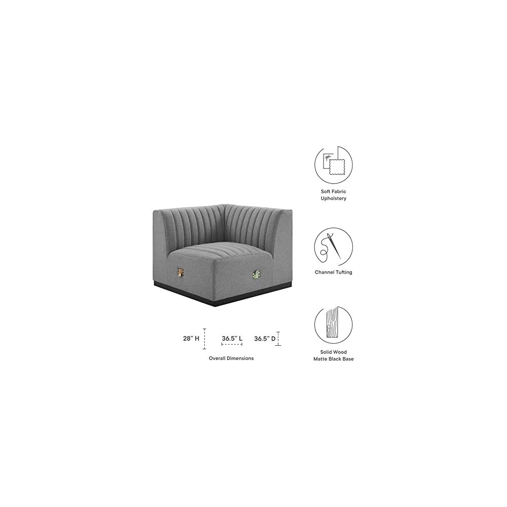 Modway Conjure Modern Channel Tufted Fabric Right Corner Chair in Gray