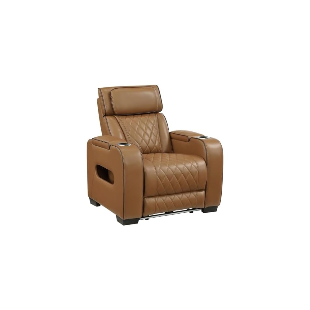 Lexicon Fairway Faux Leather Power Reclining Chair with Power Headrest in Brown