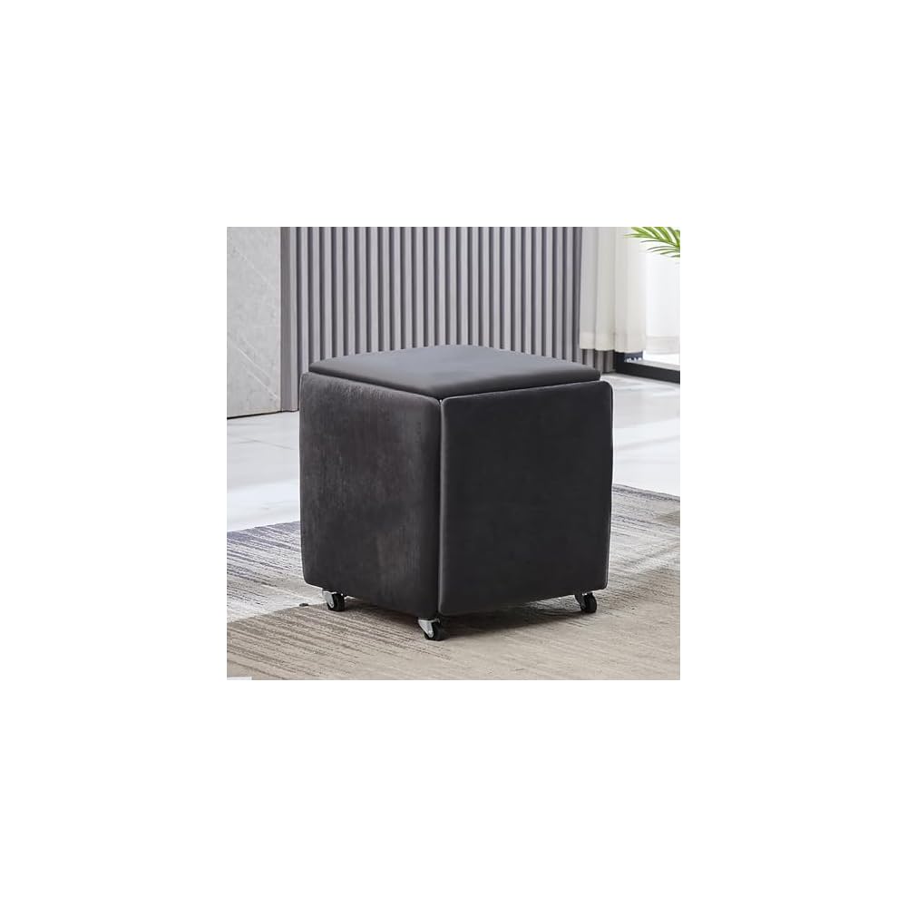 5 in 1 Stackable Leather Seating Cube with Swivel Casters Stool Sofa Chair Dressing Chair for Living Room Bedroom (14x14x15 Leather)