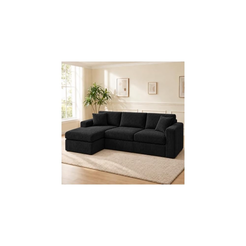 Nuturelly 103" Modular Sectional Sofa, No Assembly, Boneless Couch, Black