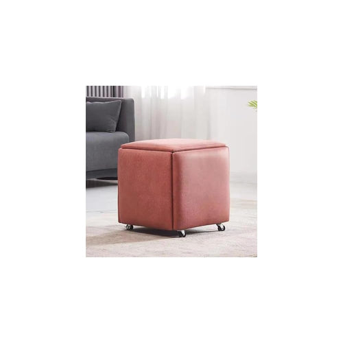 5 in 1 Stackable Leather Seating Cube with Swivel Casters Stool Sofa Chair Dressing Chair for Living Room Bedroom (14x14x15 Leather)