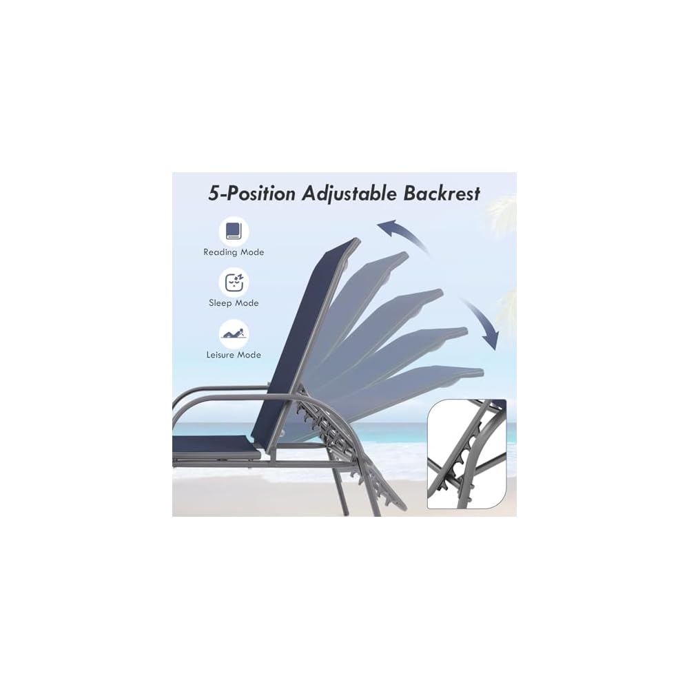 GIANTEX 2 Pack Patio Lounge Chair with 5 Adjustable Backrest, Navy
