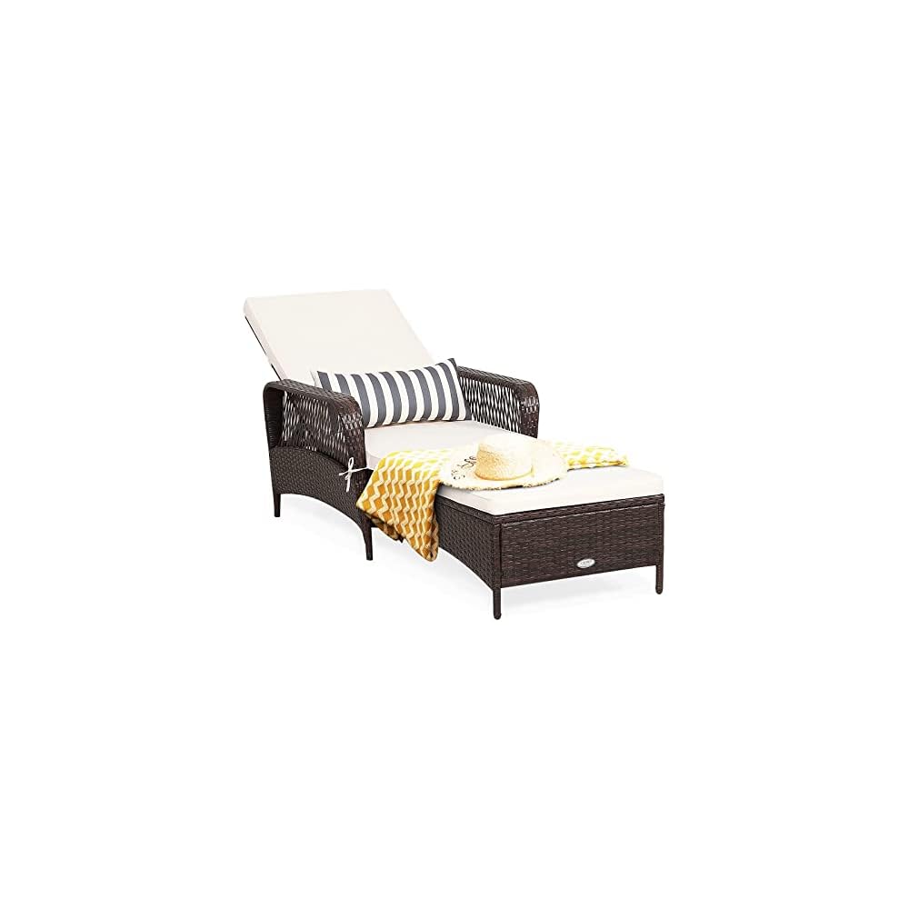 HAPPYGRILL Patio Chaise Lounge Chair Outdoor Rattan Wicker Recliner