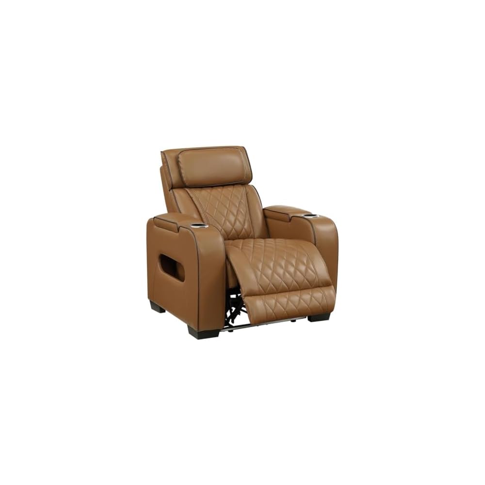 Lexicon Fairway Faux Leather Power Reclining Chair with Power Headrest in Brown