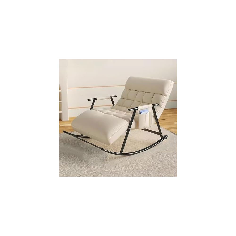 Lazy Sofa Rocking Chair Double Position Glider Rocker Living Room Lounge Accent Chair with Storage Pocket, Metal Frame,Soft Cushion(Blue)