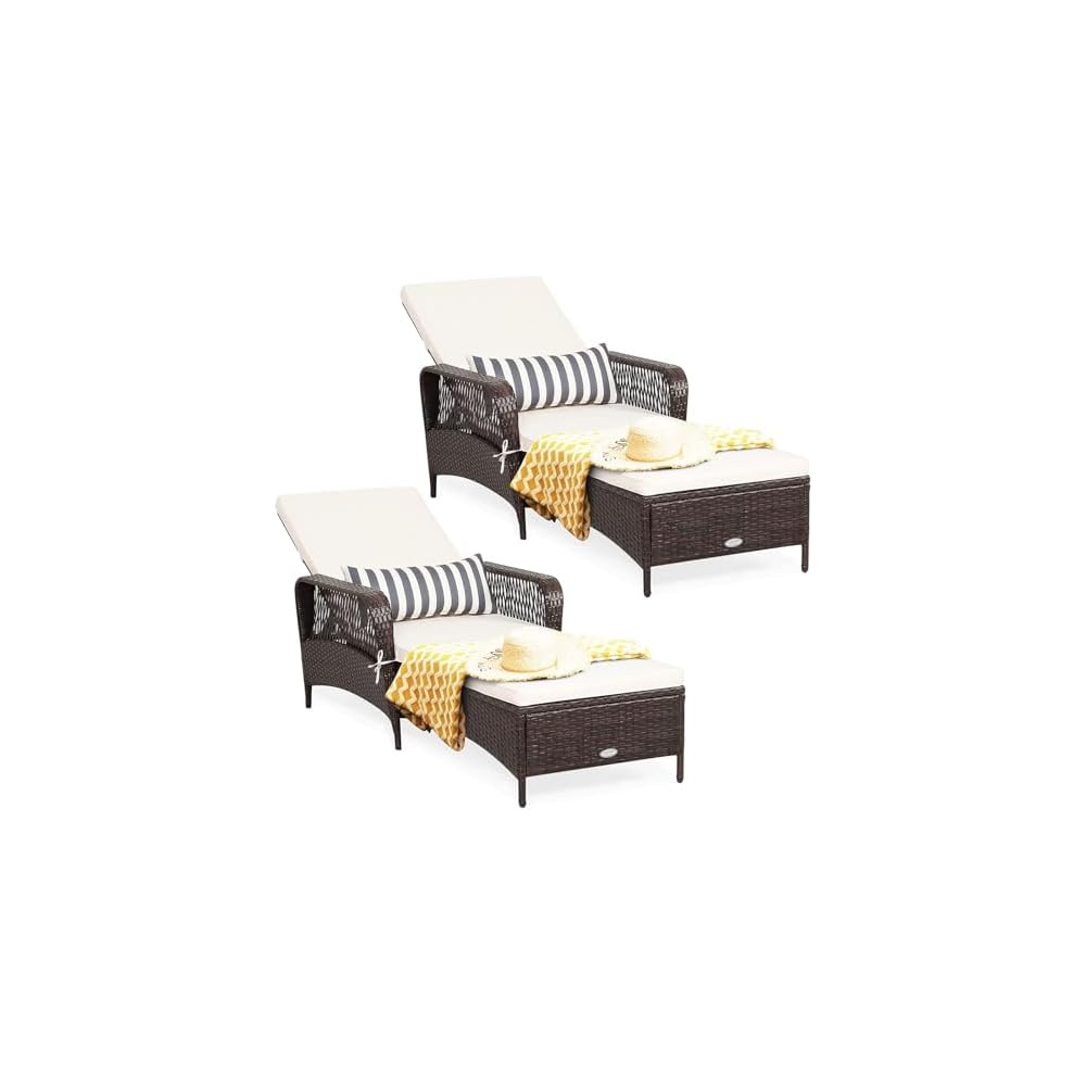 HAPPYGRILL Patio Chaise Lounge Chair Outdoor Rattan Wicker Recliner