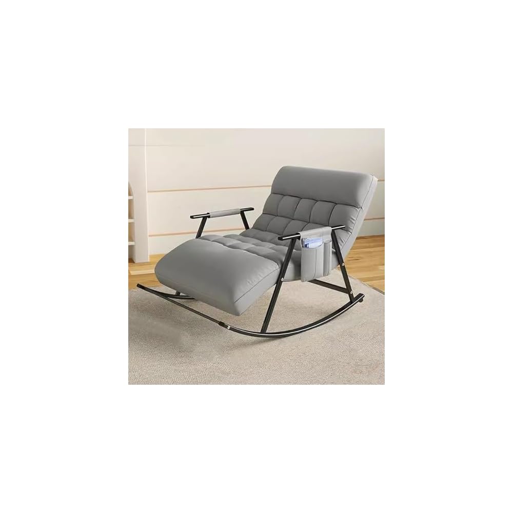 Lazy Sofa Rocking Chair Double Position Glider Rocker Living Room Lounge Accent Chair with Storage Pocket, Metal Frame,Soft Cushion(Blue)