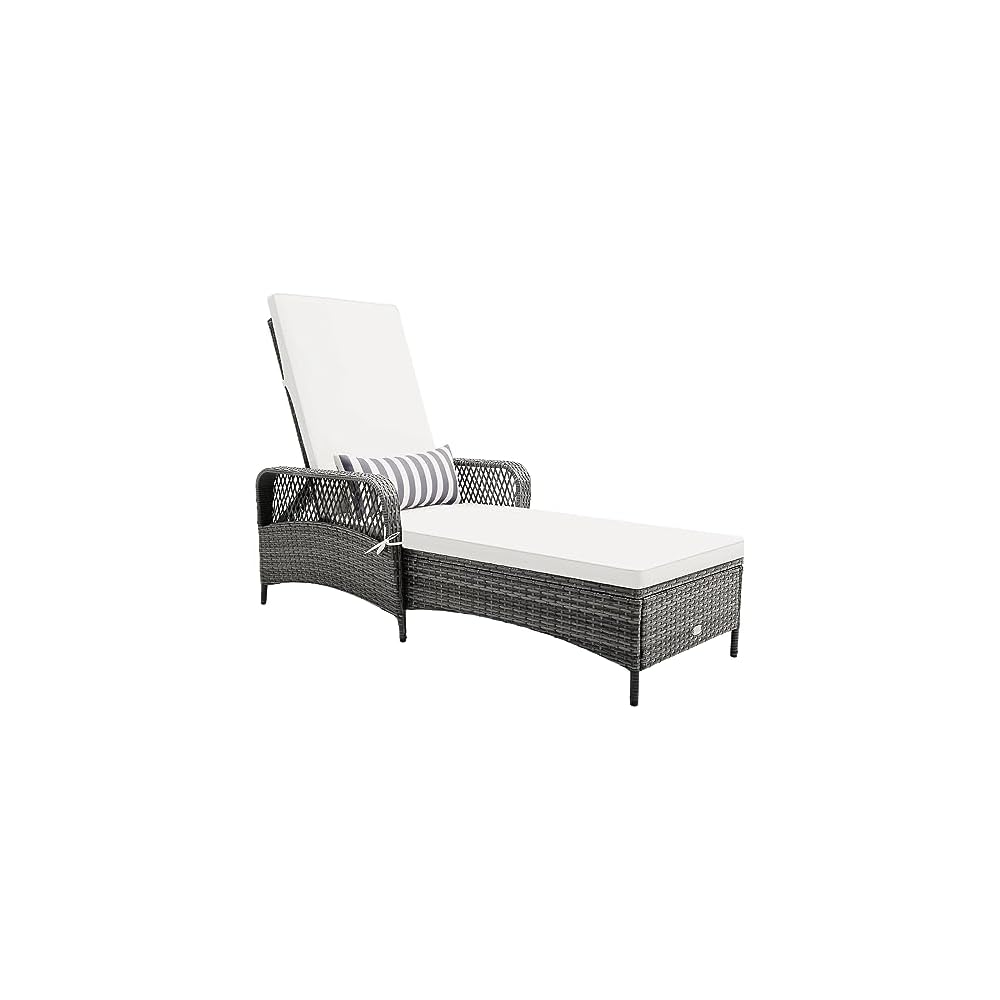 HAPPYGRILL Patio Chaise Lounge Chair Outdoor Rattan Wicker Recliner