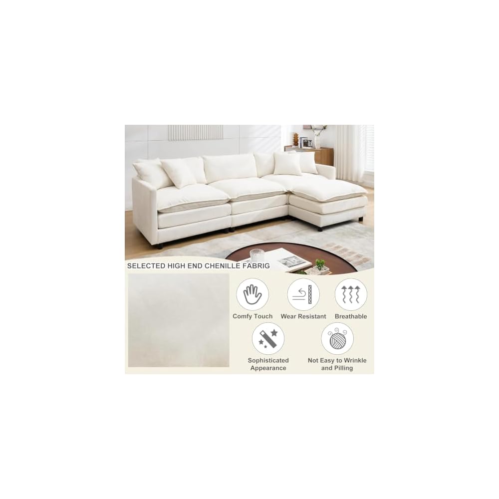 113" Modular L Shaped Cloud Couch Sectional Sofa with Chaise
