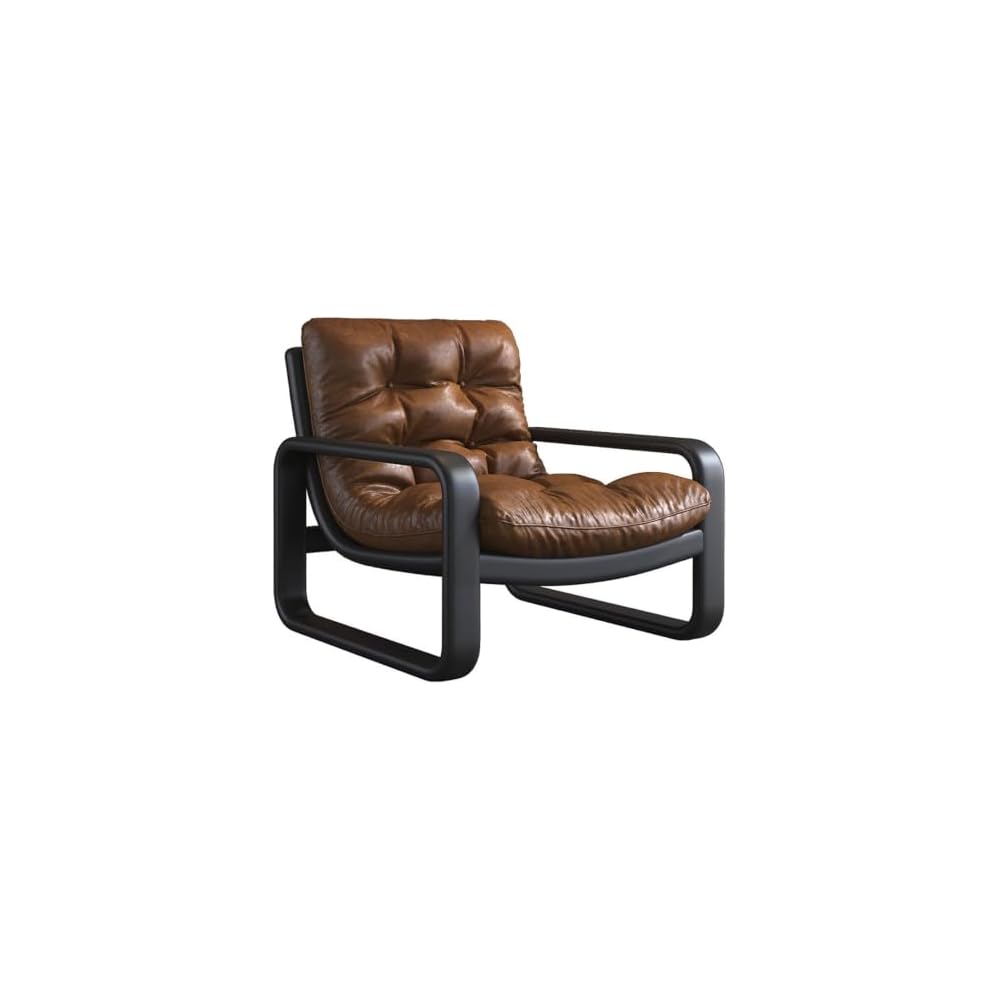 PU Leather Accent Chair Minimalist Modern Wrought Iron Armchair Metal Frame Mid-Century Ergonomic Chairs Single Lazy Sofa Lounge Chair Reading Leisure Beanbag Chairs for Living Room Bedroom Coffee