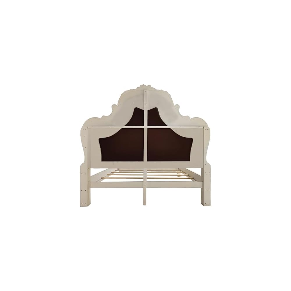 Acme Dresden Tufted Bed with Nailhead Trim in Bone White