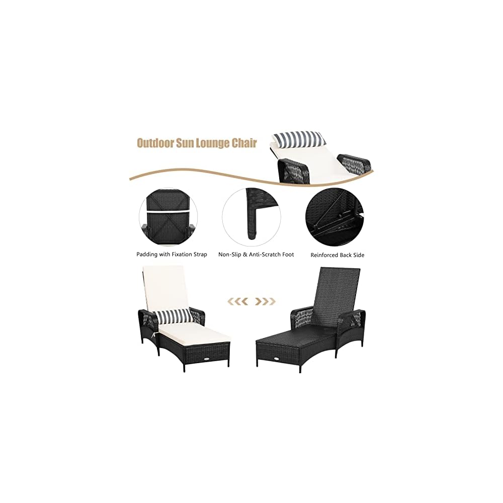 HAPPYGRILL Patio Chaise Lounge Chair Outdoor Rattan Wicker Recliner