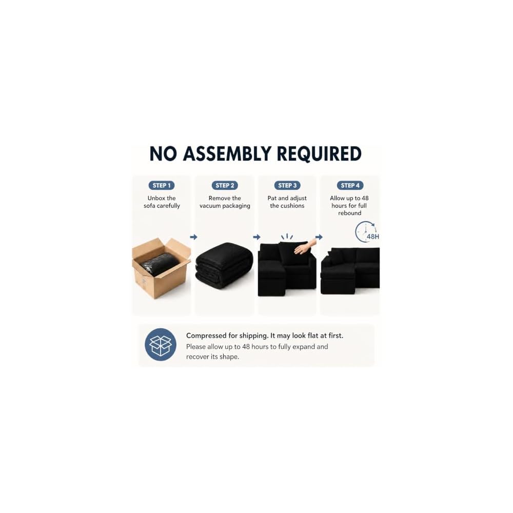 Nuturelly 103" Modular Sectional Sofa, No Assembly, Boneless Couch, Black
