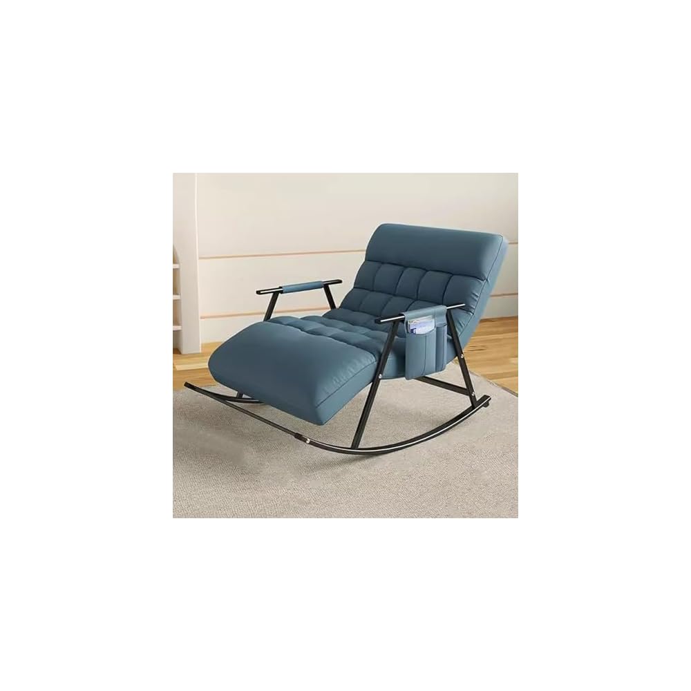 Lazy Sofa Rocking Chair Double Position Glider Rocker Living Room Lounge Accent Chair with Storage Pocket, Metal Frame,Soft Cushion(Blue)