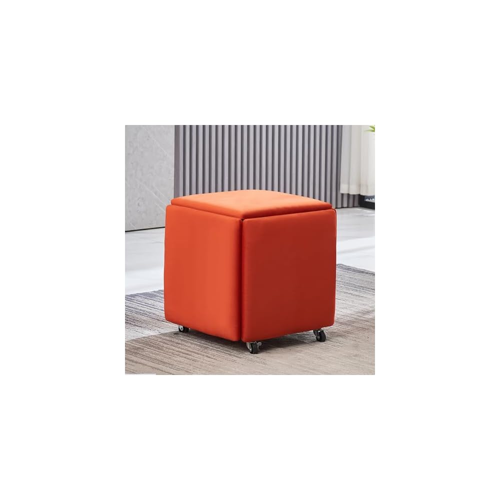 5 in 1 Stackable Leather Seating Cube with Swivel Casters Stool Sofa Chair Dressing Chair for Living Room Bedroom (14x14x15 Leather)
