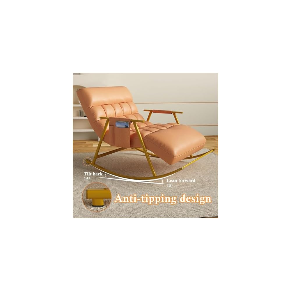 Lazy Sofa Rocking Chair Double Position Glider Rocker Living Room Lounge Accent Chair with Storage Pocket, Metal Frame,Soft Cushion(Blue)