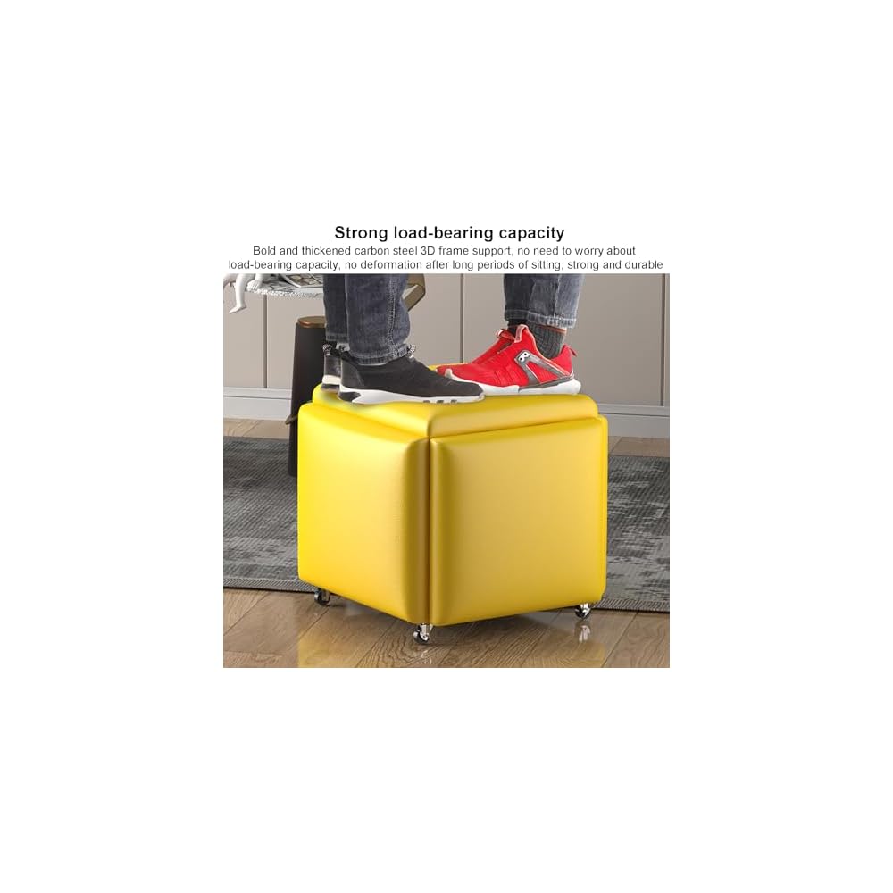 5 in 1 Stackable Leather Seating Cube with Swivel Casters Stool Sofa Chair Dressing Chair for Living Room Bedroom (14x14x15 Leather)