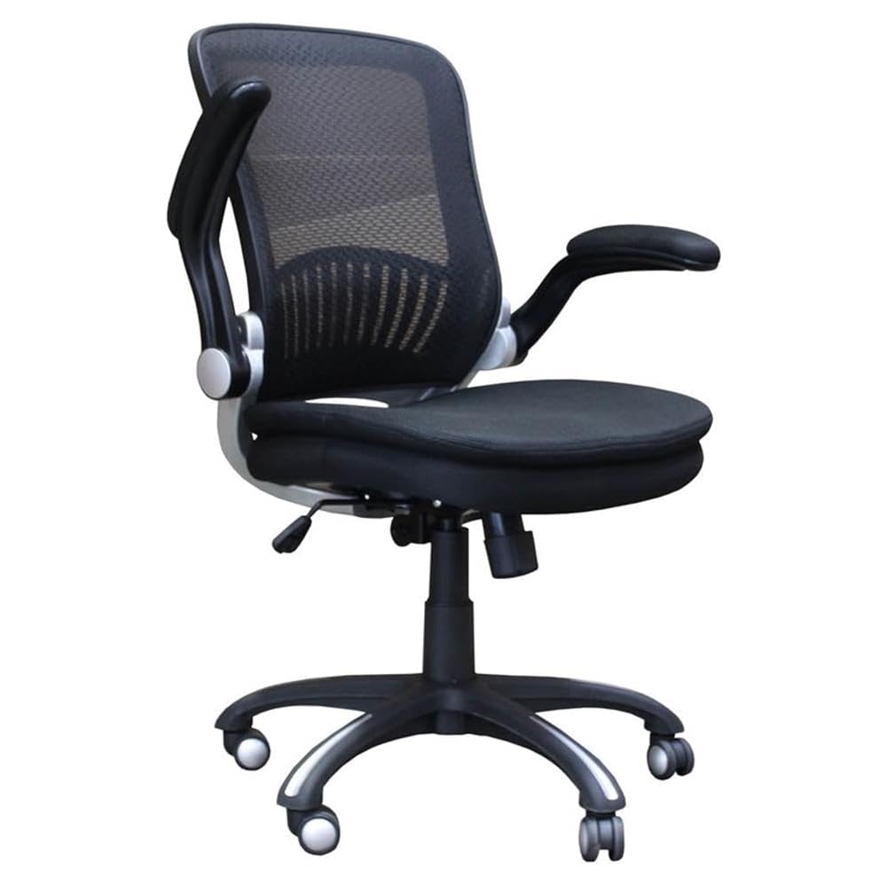 Pemberly Row 40" Transitional Polyester Desk Chair, Black Finish, Stainless Steel 5-Star Base, Swivel Glide, Flip-Up Arms, Pneumatic Height Adjustment, Ergonomic Design for Home Office