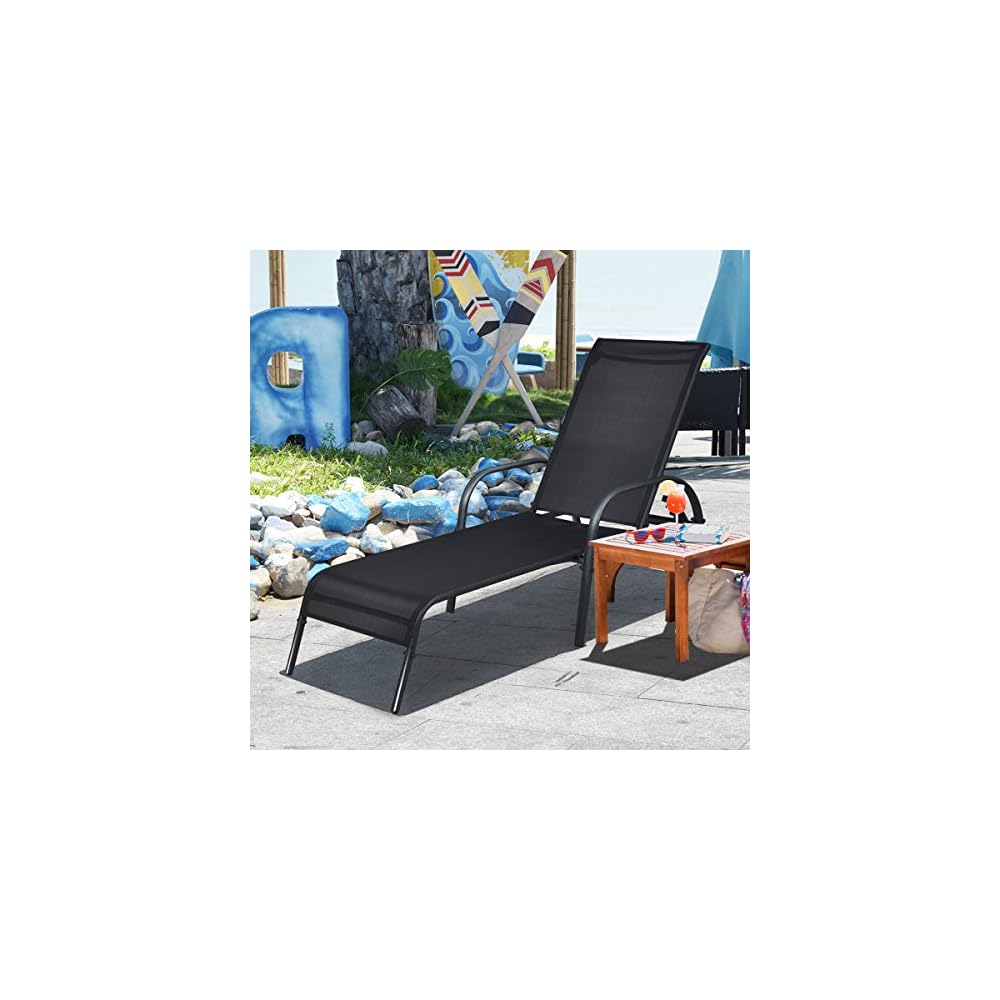 GIANTEX 2 Pack Patio Lounge Chair with 5 Adjustable Backrest, Navy