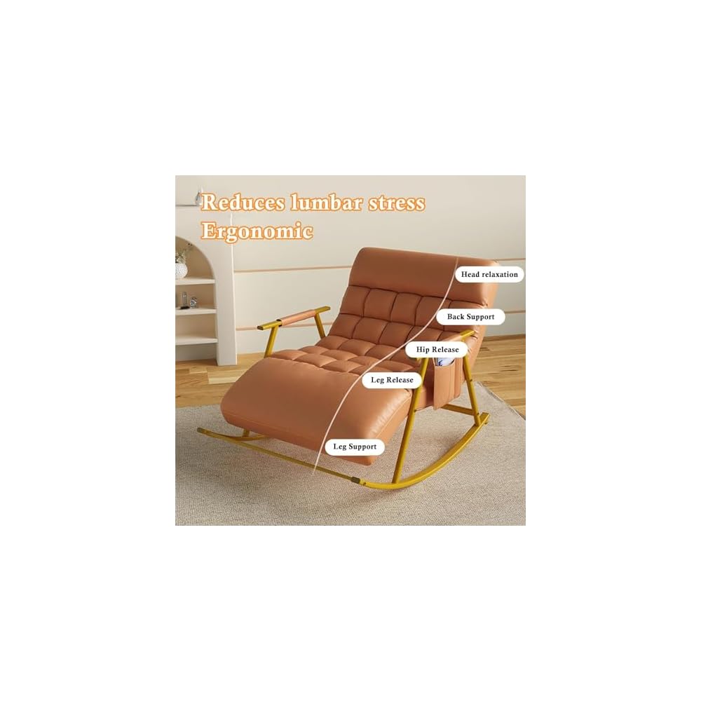Lazy Sofa Rocking Chair Double Position Glider Rocker Living Room Lounge Accent Chair with Storage Pocket, Metal Frame,Soft Cushion(Blue)