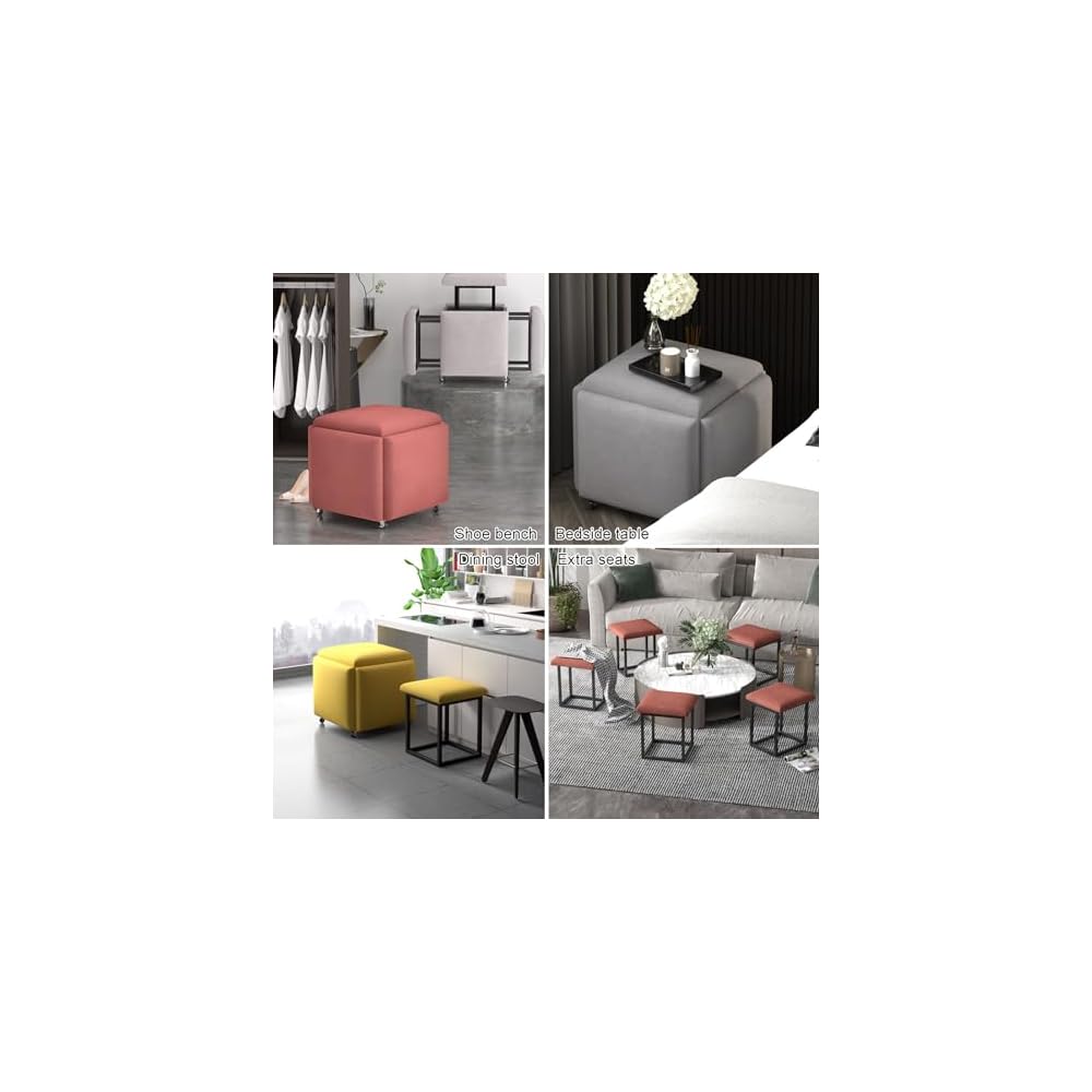 5 in 1 Stackable Leather Seating Cube with Swivel Casters Stool Sofa Chair Dressing Chair for Living Room Bedroom (14x14x15 Leather)