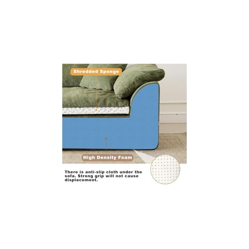 109" Modern Cloud Couches for Living Room, Deep Seat Convertible L-Shape Boneless Couch with Ottoman, Oversized Comfy 3-Seater Couch Chenille Fabric Compressed Sofa Modular Sectional Sofa, (Green)