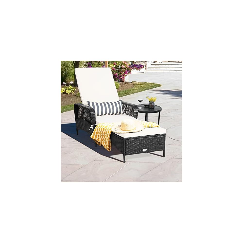 HAPPYGRILL Patio Chaise Lounge Chair Outdoor Rattan Wicker Recliner