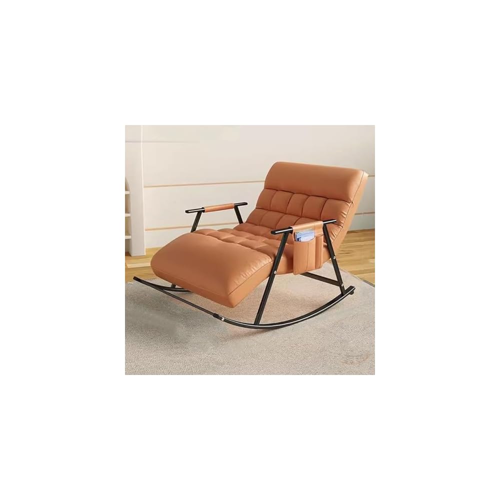 Lazy Sofa Rocking Chair Double Position Glider Rocker Living Room Lounge Accent Chair with Storage Pocket, Metal Frame,Soft Cushion(Blue)