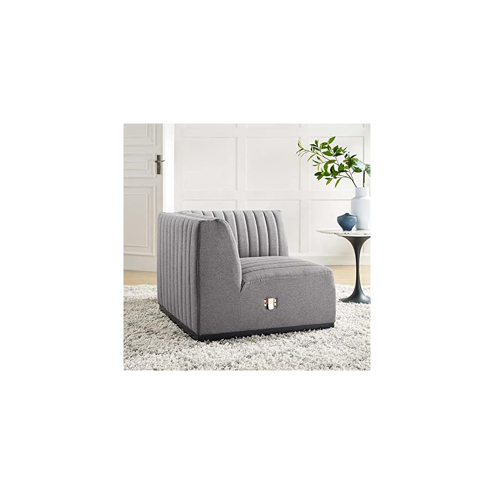 Modway Conjure Modern Channel Tufted Fabric Right Corner Chair in Gray